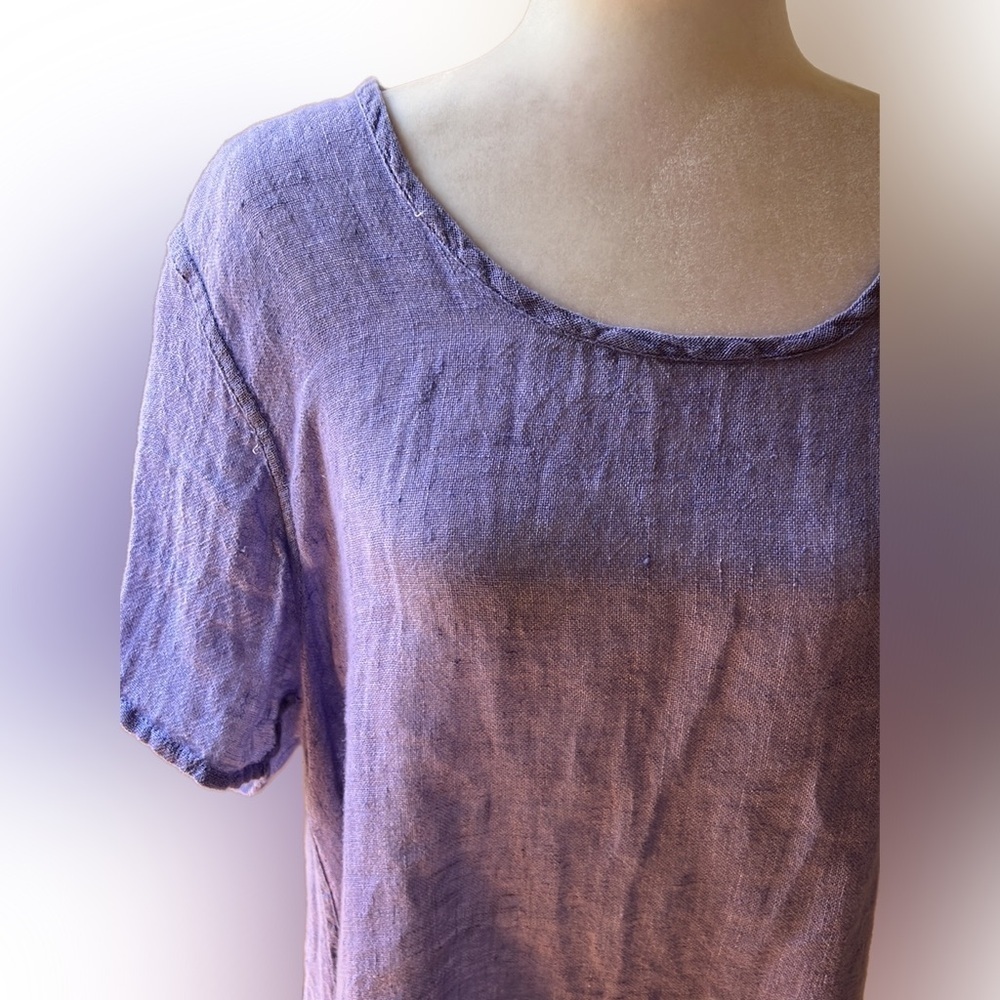 Flax Light Purple Linen Short Sleeve Button-Down Top - Picture 3 of 9